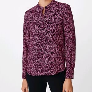 Grey Jason Wu Blouse Pink Print 100% Silk Long Sleeve Button Up Size 2